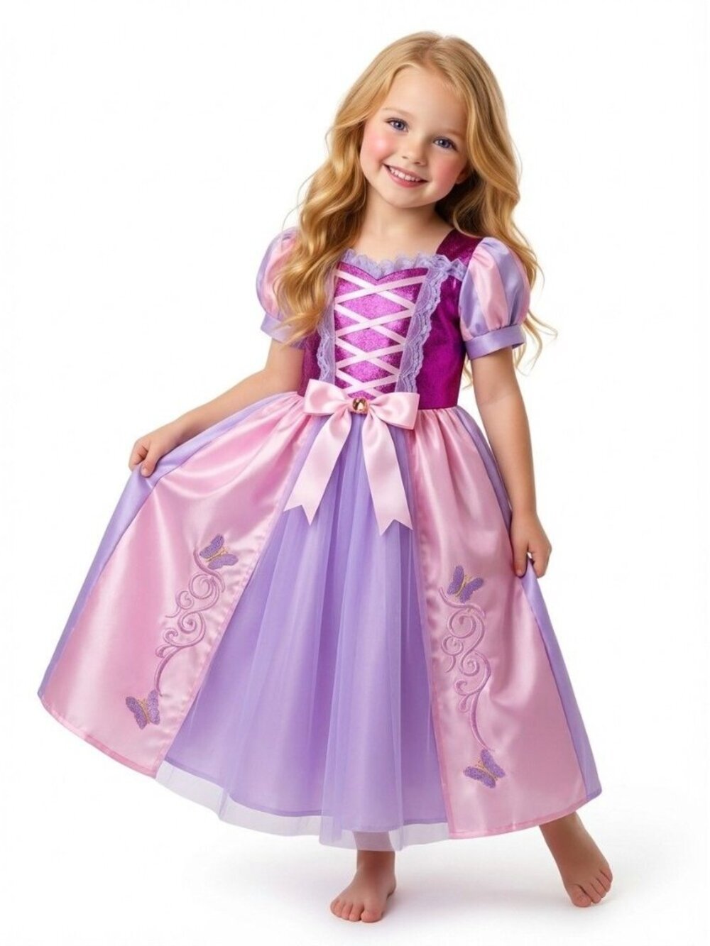 Girls Rapunzel Princess Costume Dress Purple Pink Birthday Party Outfit - Picture 1 of 2